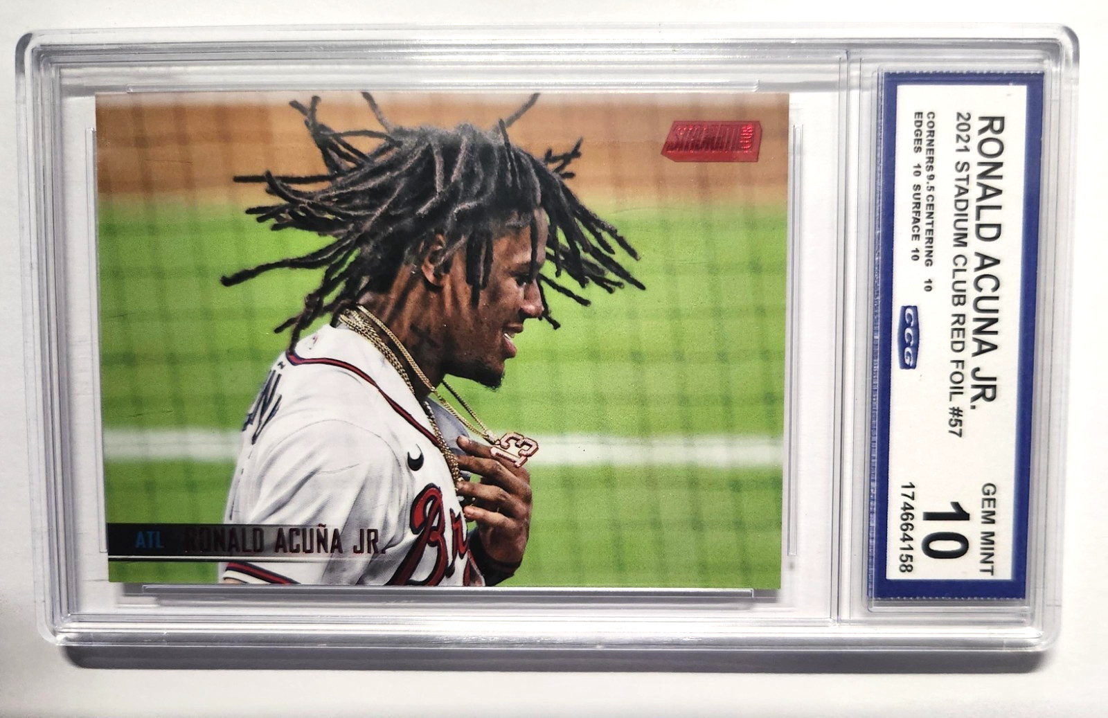 2021 Topps Stadium Club – Ronald Acuña Jr. #57 Red Foil Gem Mint 10 (CCG)