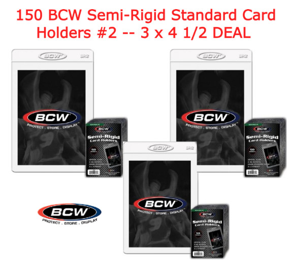 150 BCW Quality Semi-Rigid Holders #2 For 3 x 4 1/2 Standard Trading Cards DEAL