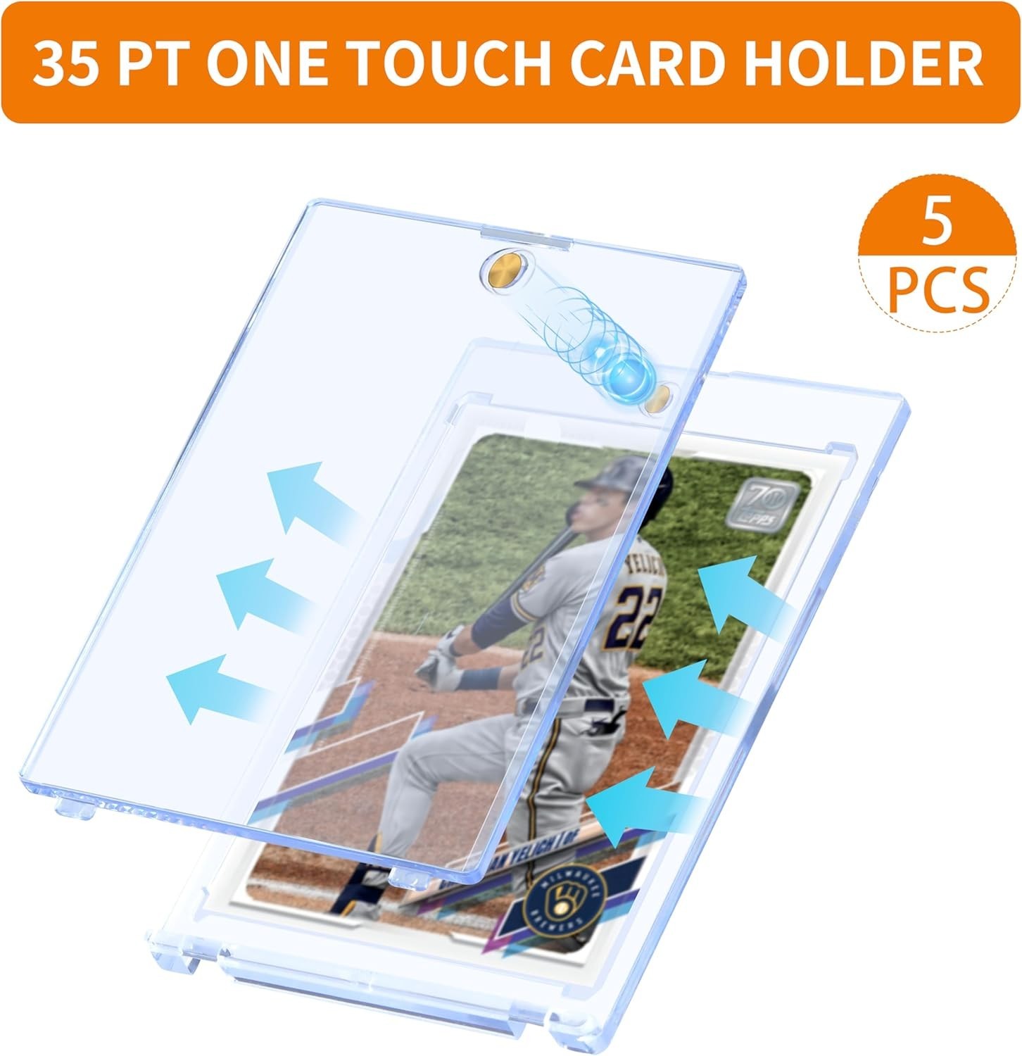 5 Pack 35PT Magnetic Card Holder for Trading Cards, One-Touch Card Case Holde…