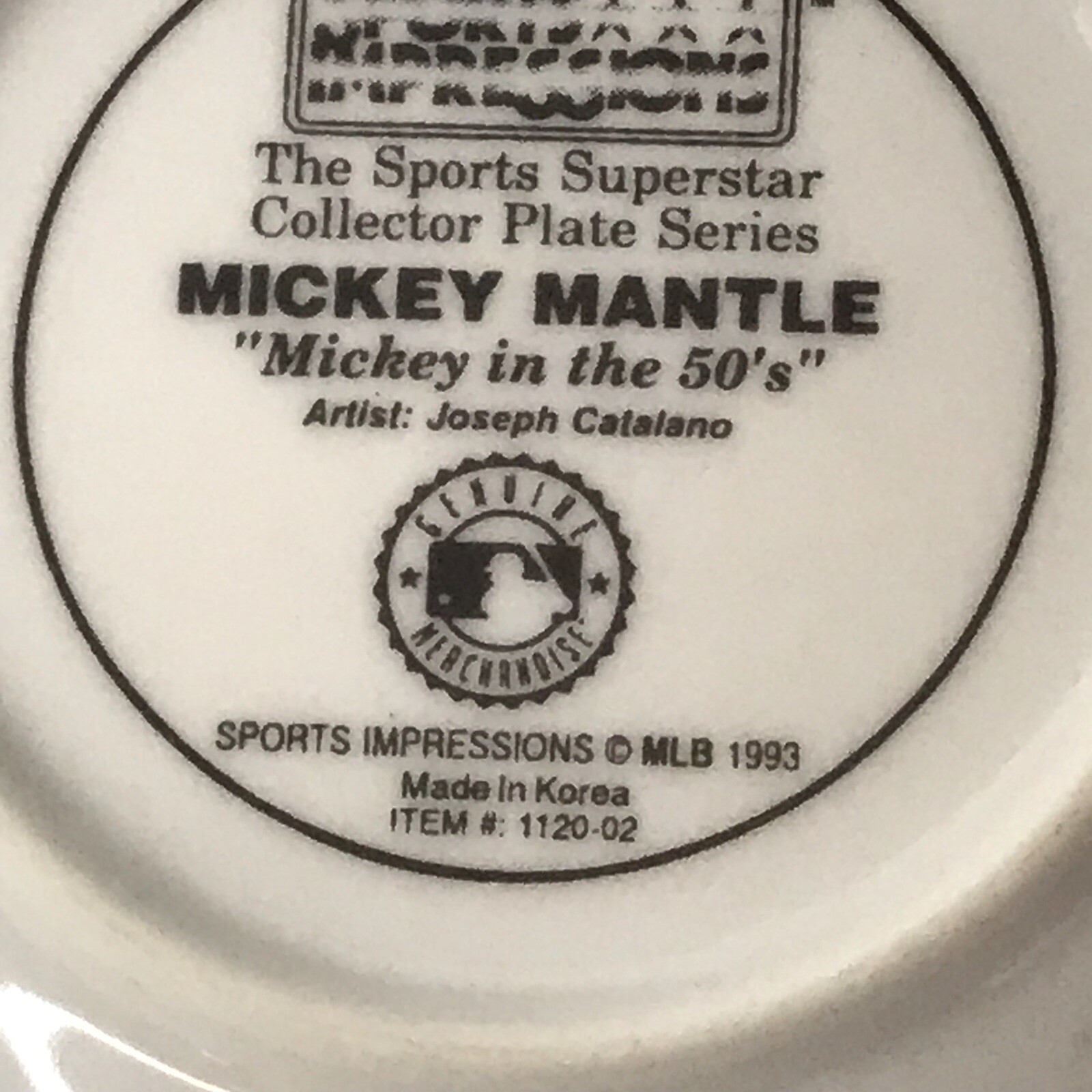 Mickey Mantle New York Yankees Sports Impressions Collectors Plate 4.4in MLB