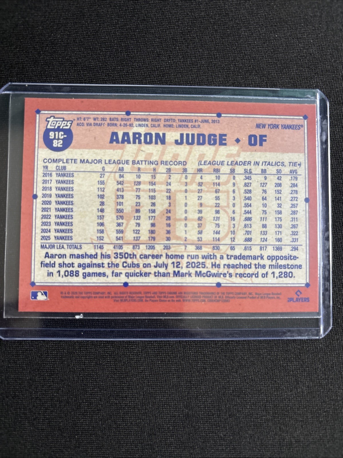 2026 Topps Series 1 #91C-82 Aaron Judge Silver Pack Mojo Refractor