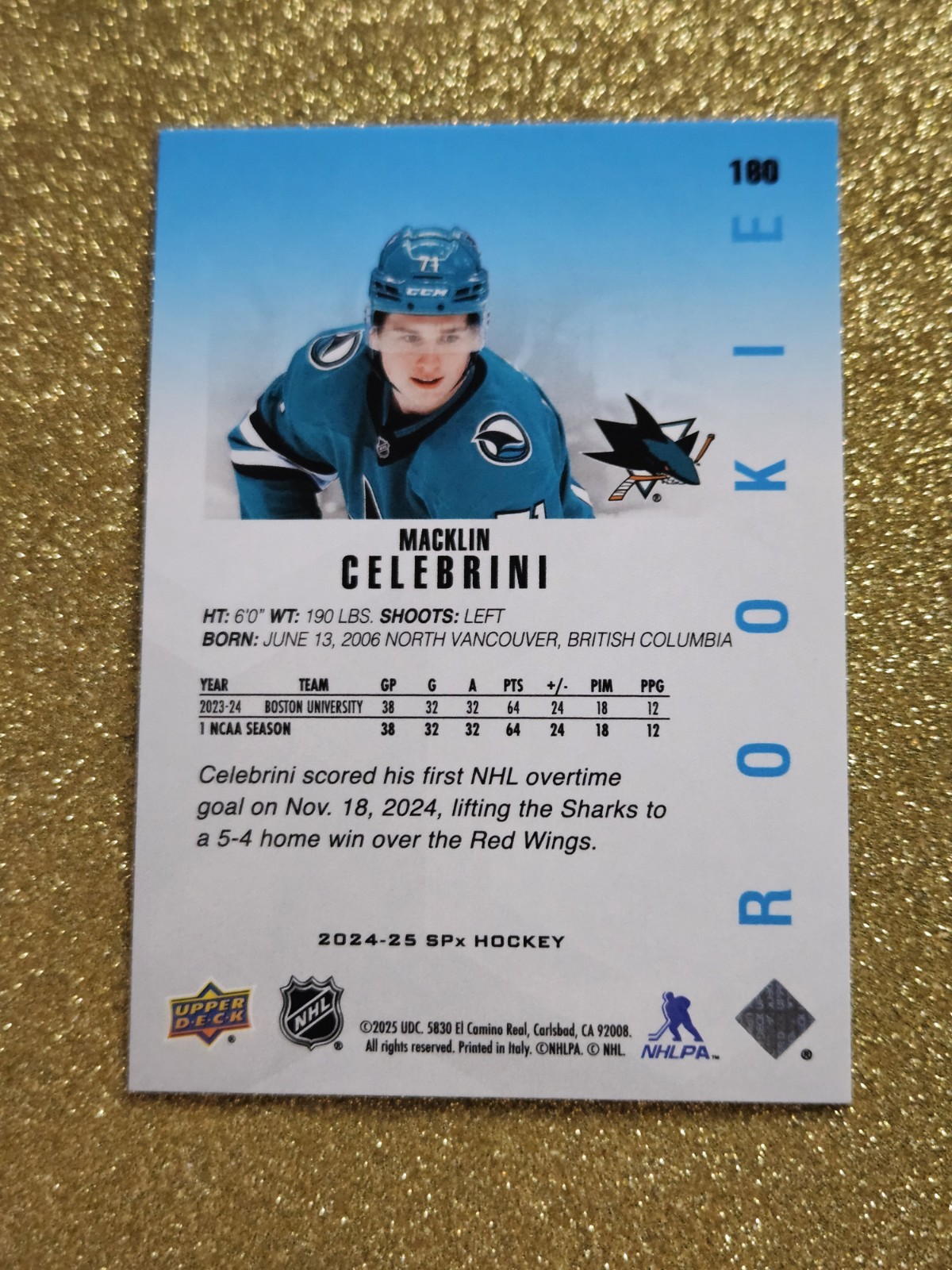 2024-25 SPx Extended Rookies Foil Macklin Celebrini #160 Rookie RC MINT 💦💦