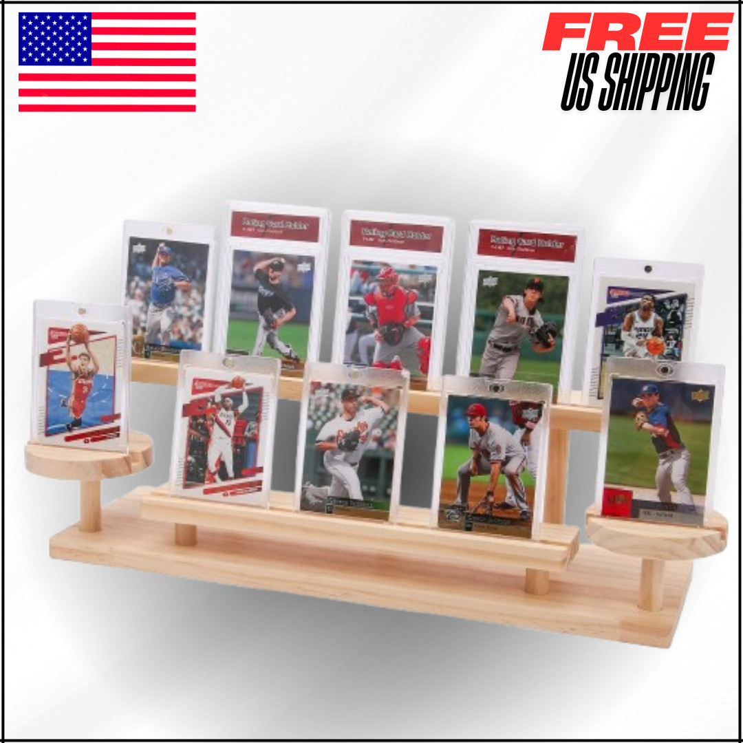 Wooden Trading Card Display Stand, 3 Tier Holder for Graded, Sports & TCG Cards