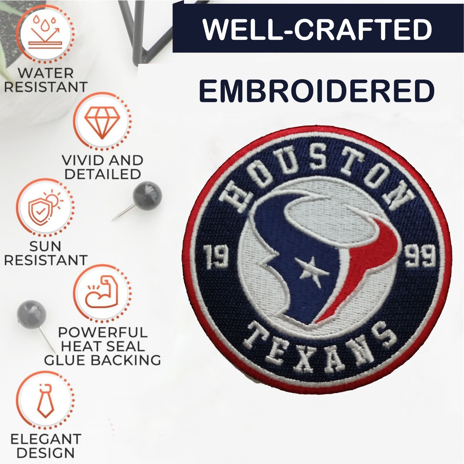 Houston Texans NFL Team Logo Iron On Patch – Sew Patch – Embroidered Patch
