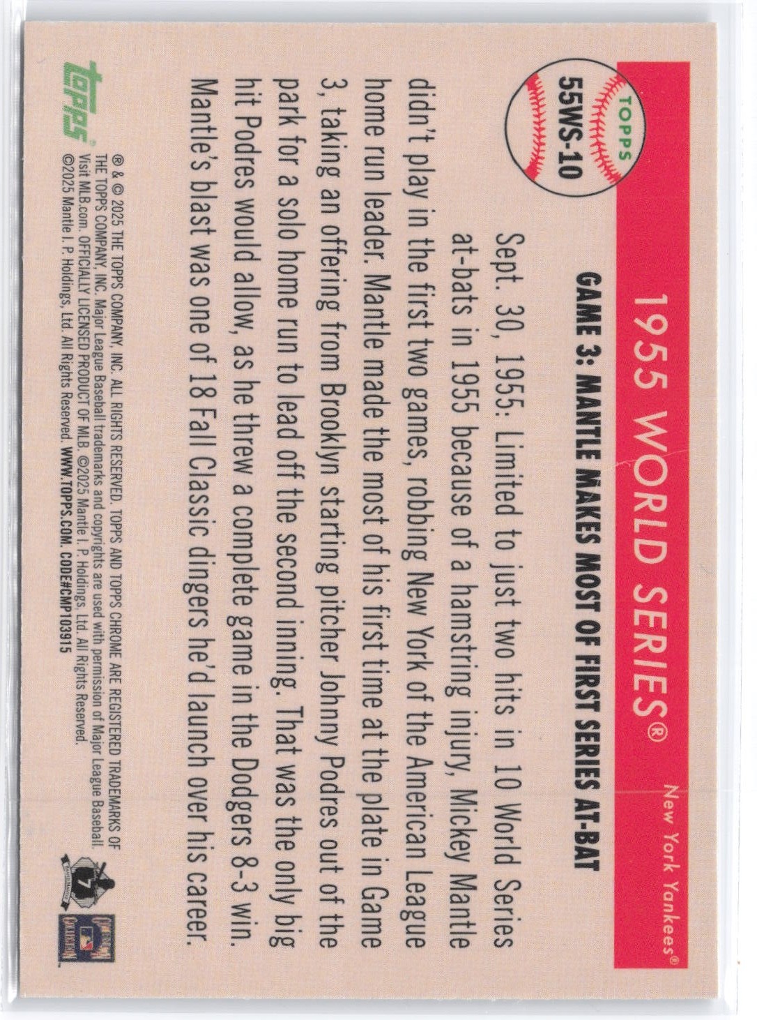 2025 Topps Chrome Platinum #55WS-10 Mickey Mantle 1955 World Series