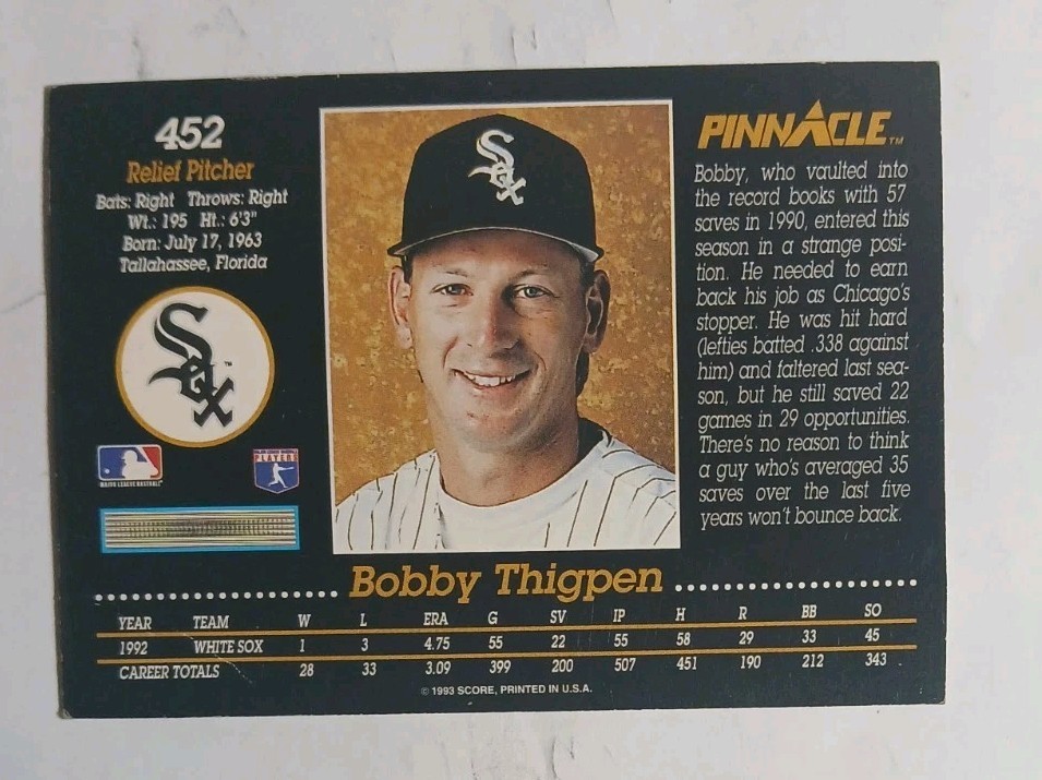 1993 Pinnacle – Bobby Thigpen #452