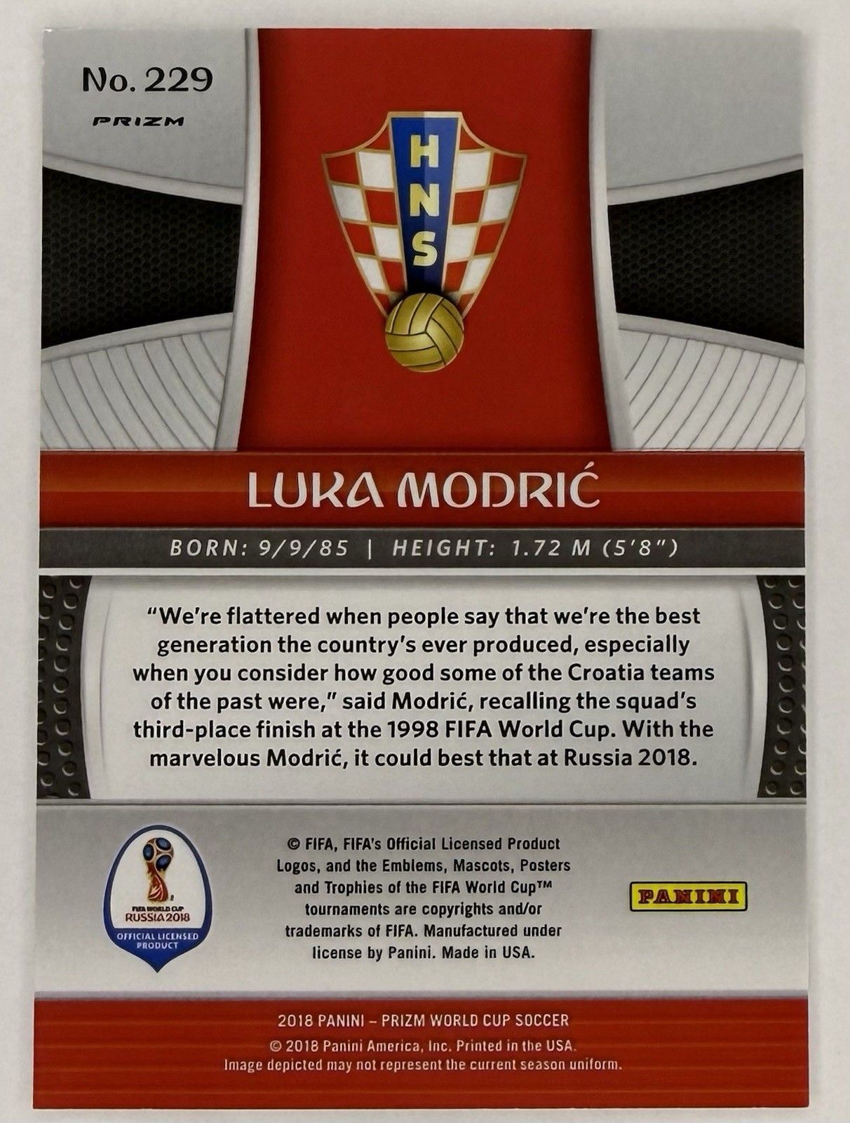 2018 Panini Prizm World Cup – Luka Modric #229 Silver Prizm