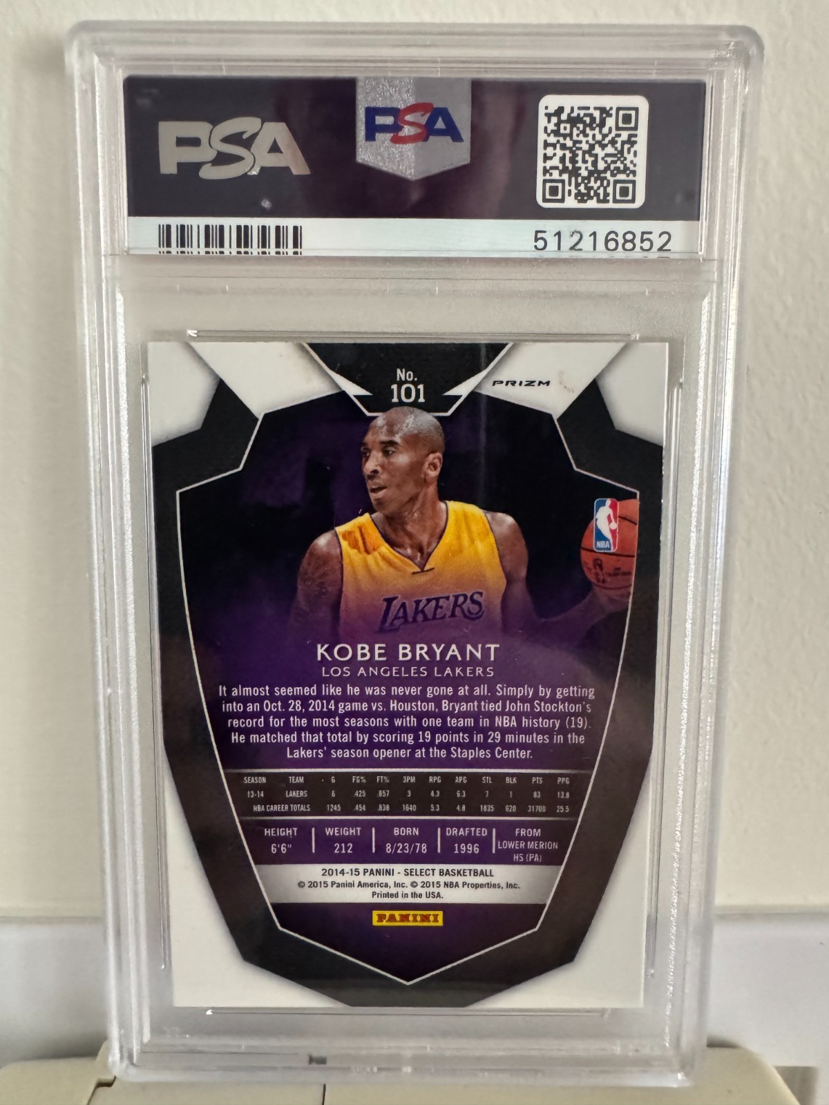 2014-15 Select Kobe Bryant Blue Silver White Prizm PSA 10 Mamba #101 Pop 26