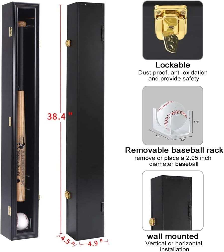 Baseball Bat Display Case – Baseball Bat Wall Mount Wooden Frame with Acrylic…