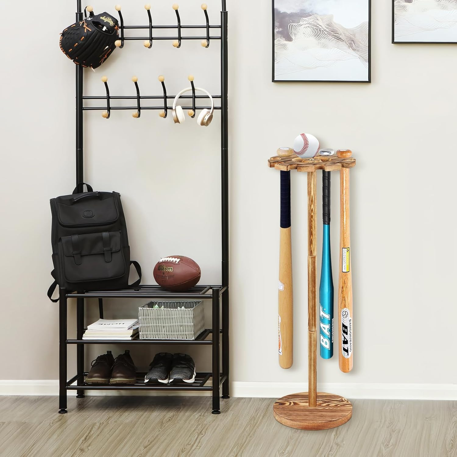 Baseball Bat Holder and Ball Display Shelf Baseball Bat Stand Shelf Rack,Basebal