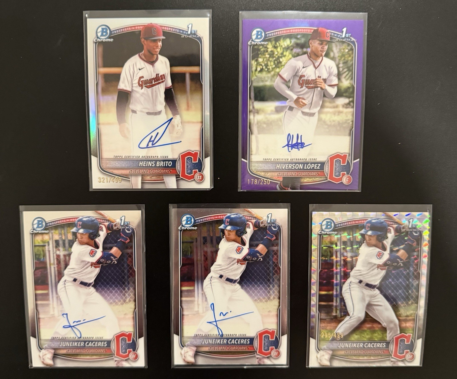 2025 Bowman Chrome Cleveland Guardians Lot – 4x 1st Autos,Caceres x2, Lopez /250