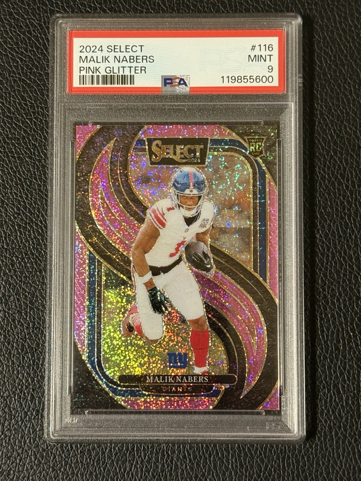 Malik Nabers 2024 Select Premier Level Pink Glitter Prizm 01/15 (RC) PSA 9
