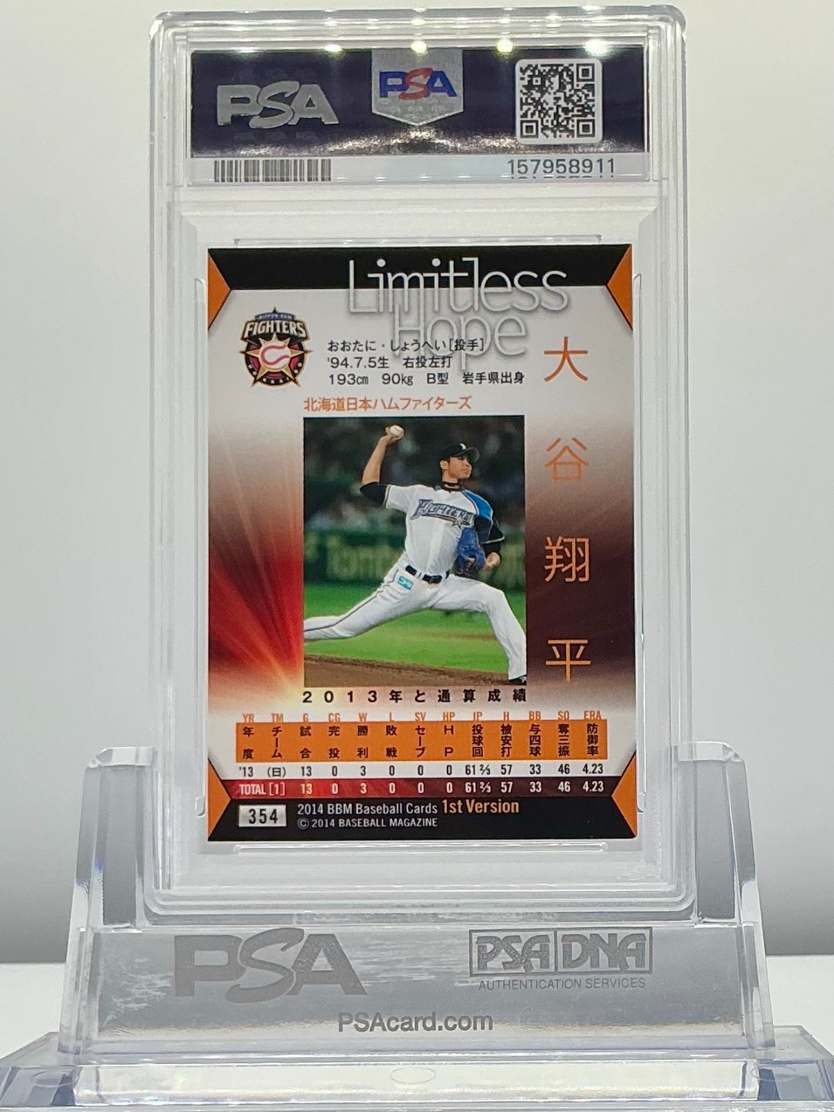 SHOHEI OHTANI 2014BBM 1ST VERSION LIMITLESS HOPE #354 PSA9!MINT!POP46!(RC)