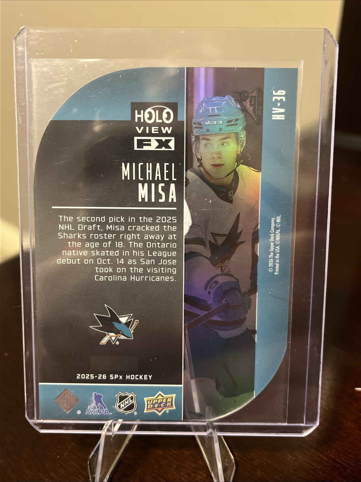 2025-26 SPx Michael Misa Holoview F/X Rookie RC #HV-36 Sharks