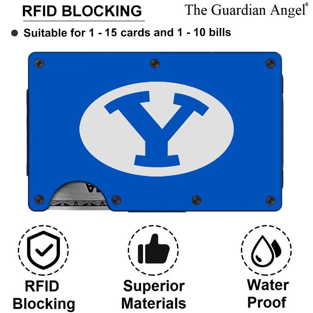 BYU Cougars Engraved Titanium Carbon Fiber Blue RFID Blocking Wallet w Clip D7