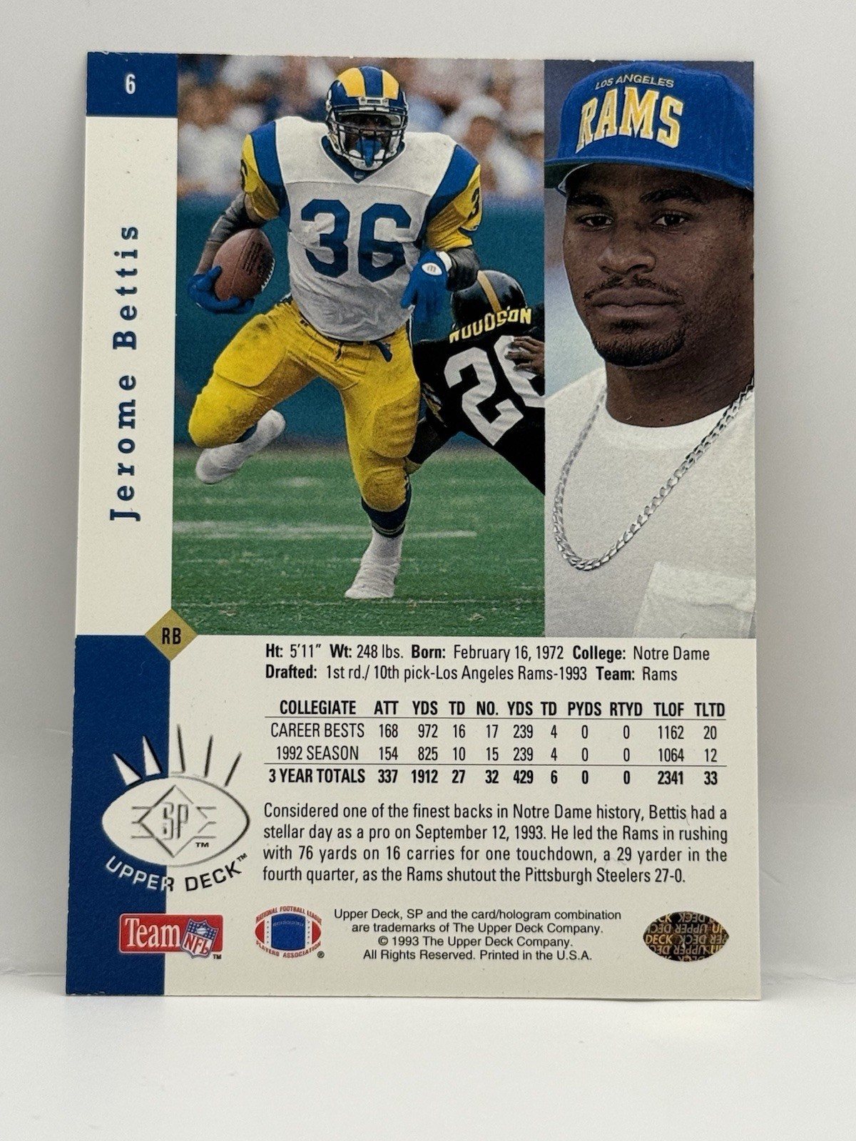 1993 Upper Deck SP – Jerome Bettis #6 (RC)