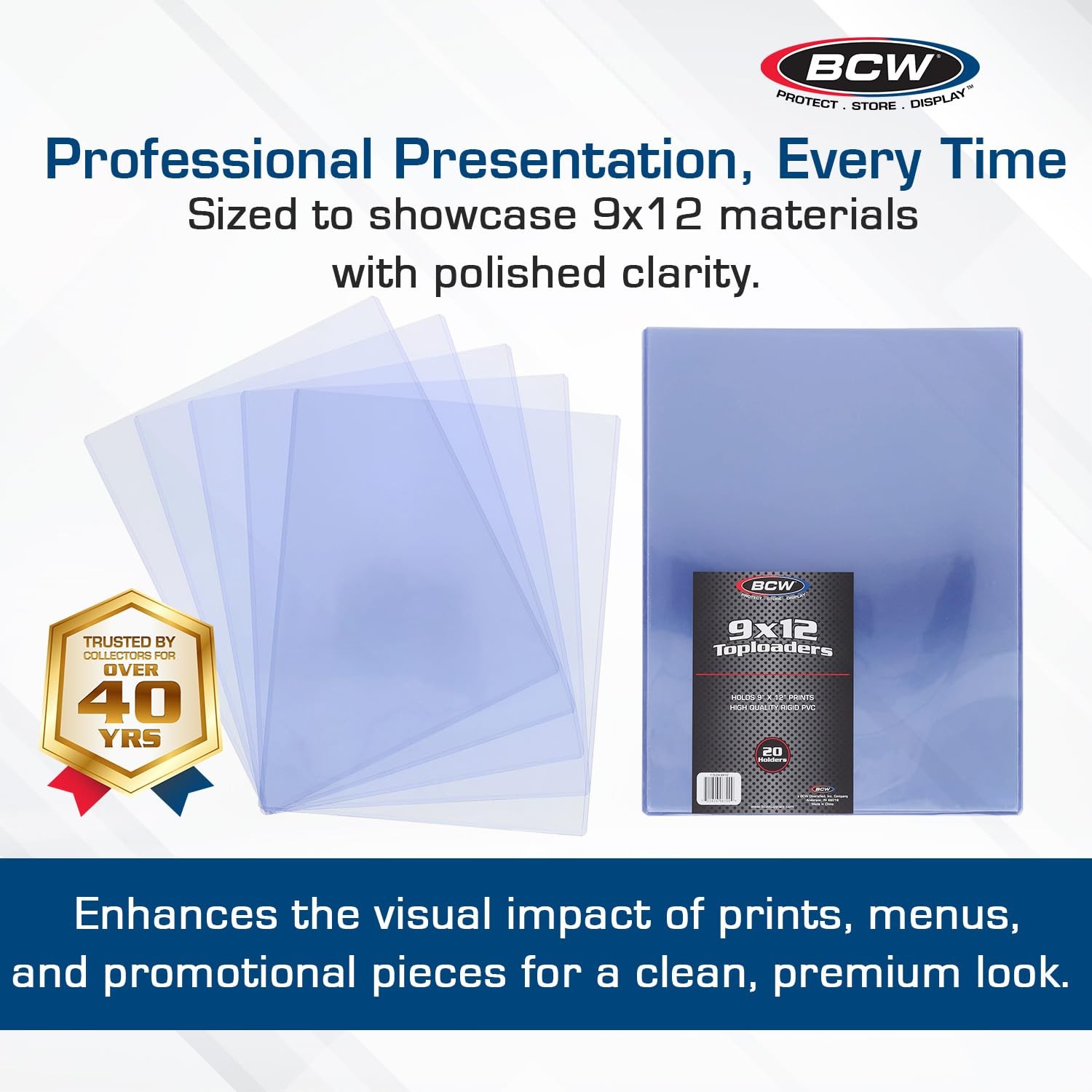 BCW 9×12 Topload Holder (20-Pack) – Rigid Print Protectors 9 x 12 Inch, White