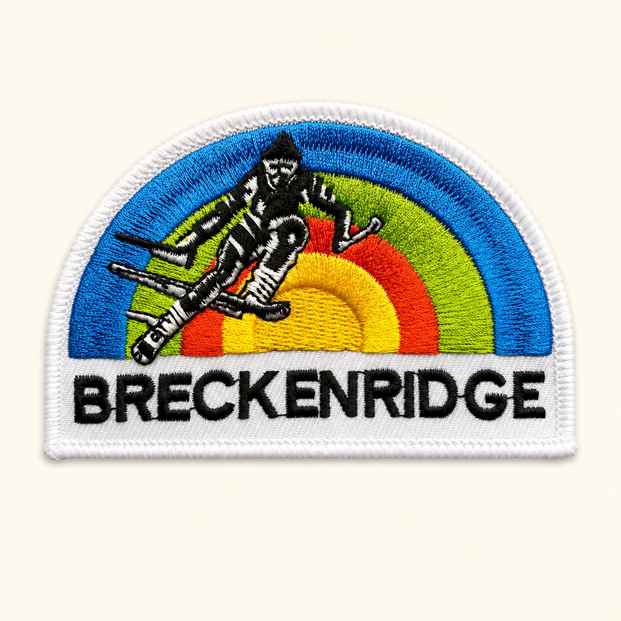 Breckenridge Colorado Ski Retro Iron-On Patch 3.75×2.5 Inch Rainbow Skier Design