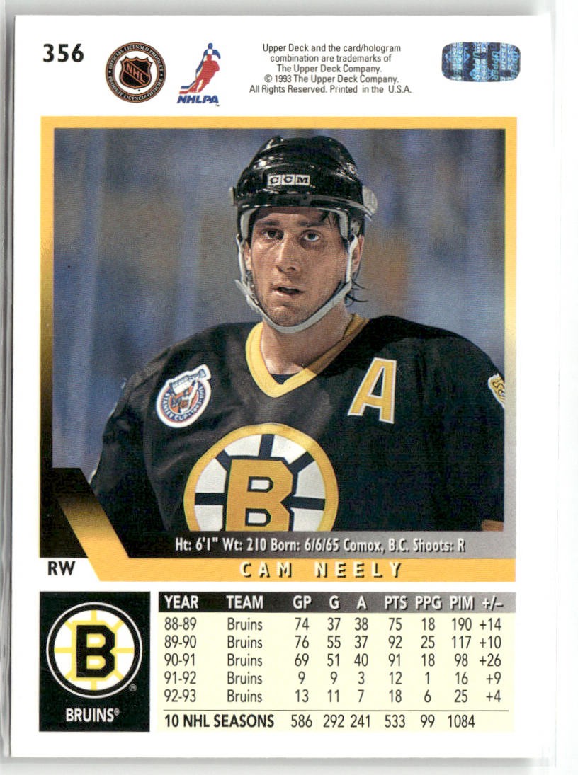 1993-94 UPPER DECK #356 CAM NEELY BOSTON BRUINS