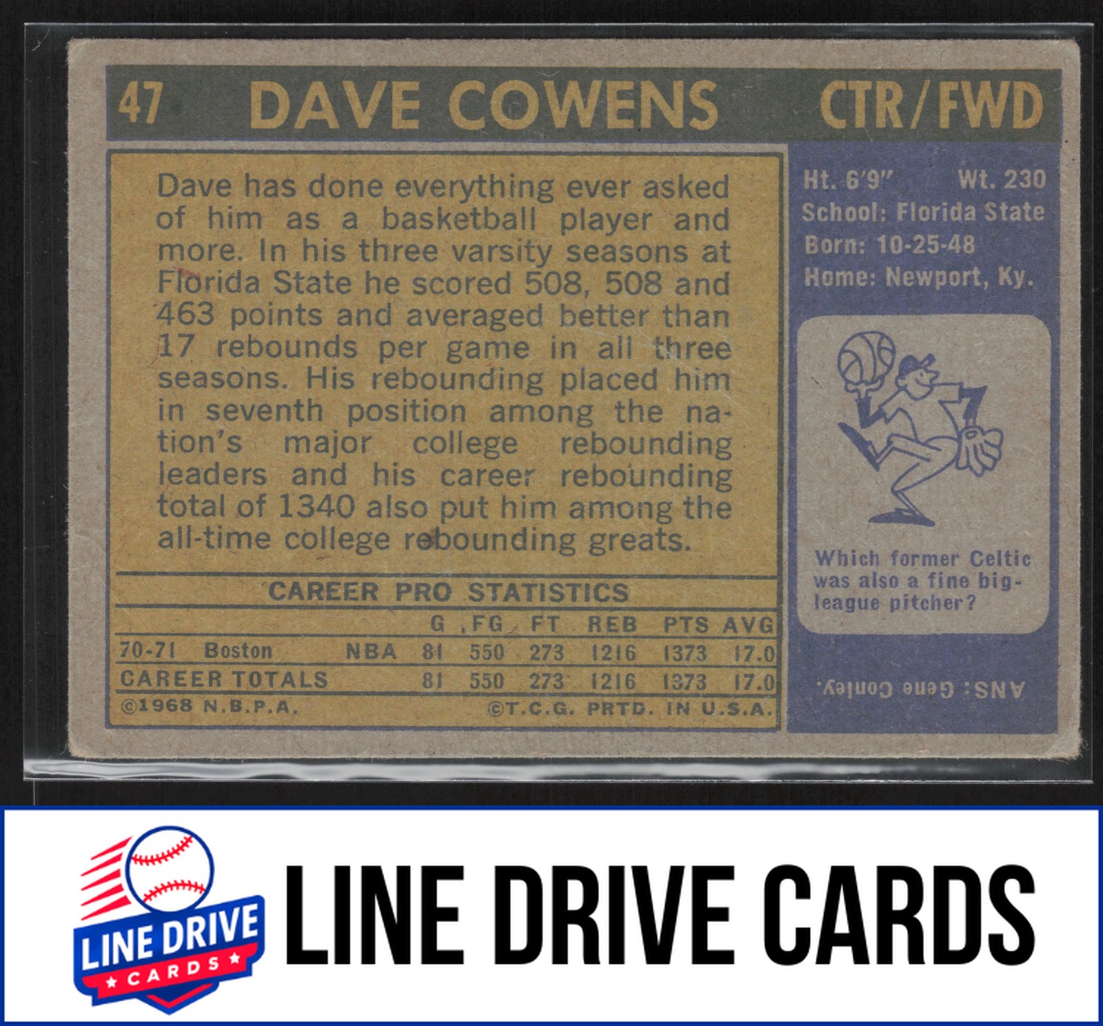 1971-72 Topps #47 Dave Cowens Boston Celtics Rookie VG