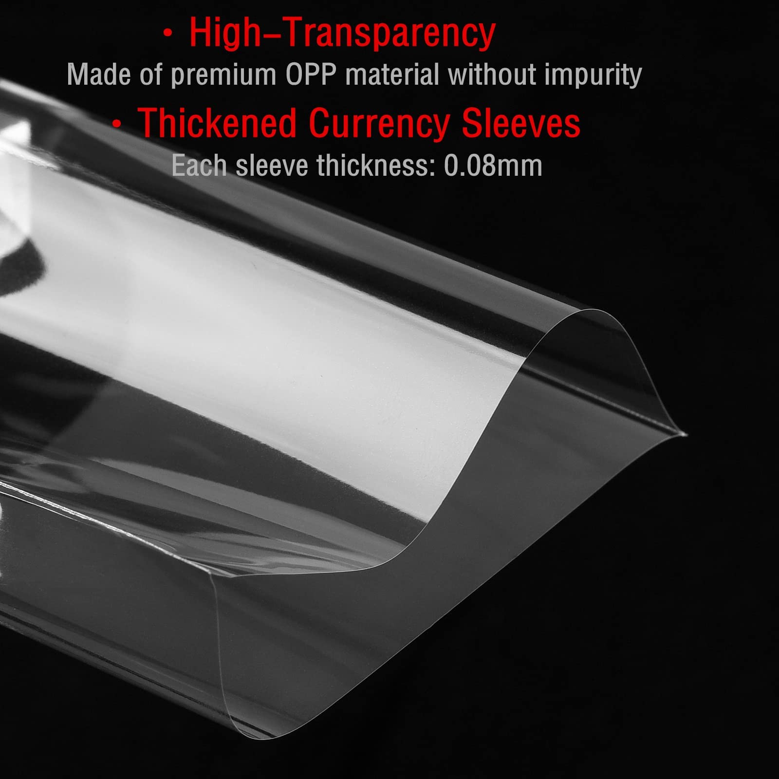 Ettonsun 200 Pcs Dollar Bill Sleeves Currency Holder Clear