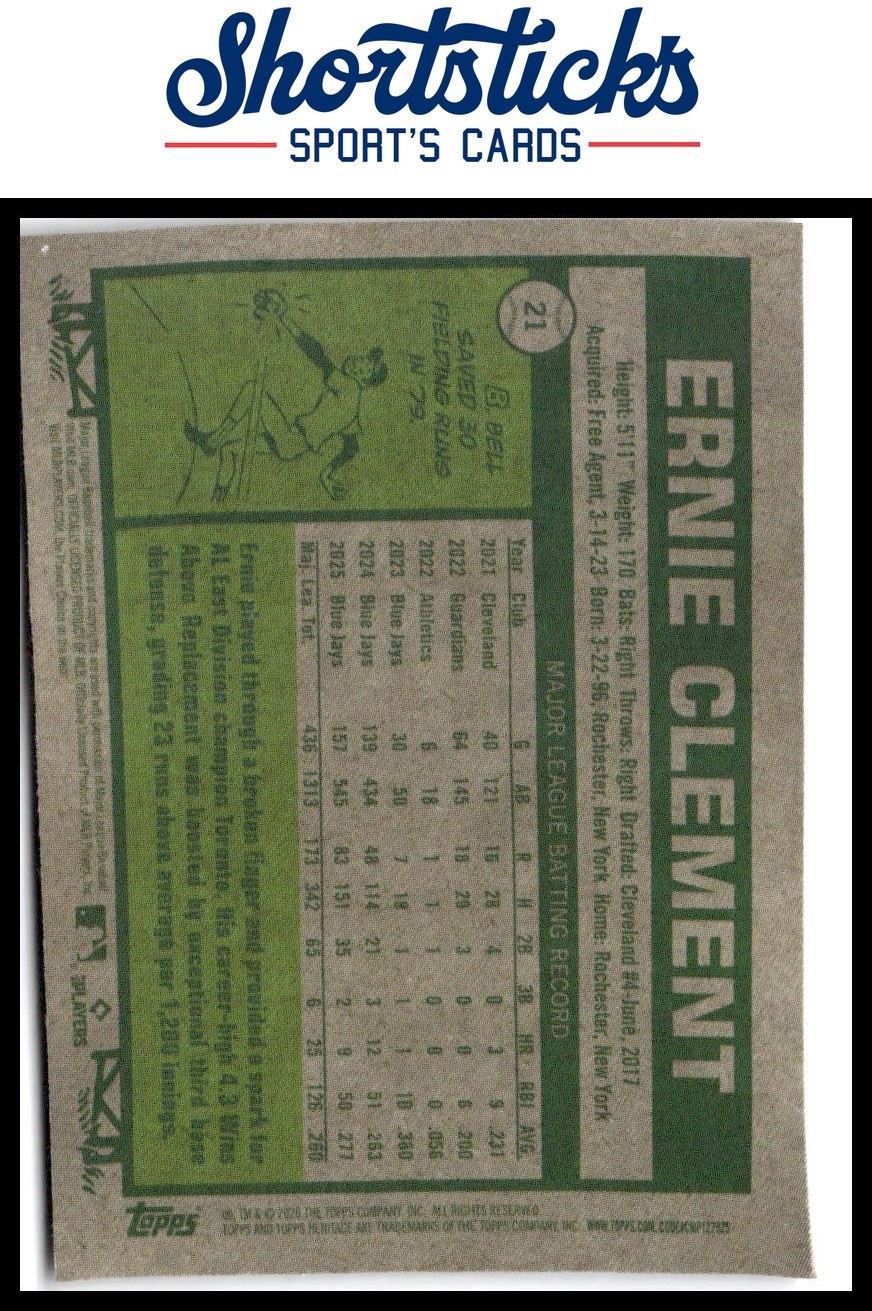 2026 Topps Heritage #21 Ernie Clement Chrome Silver Sparkle Refractors