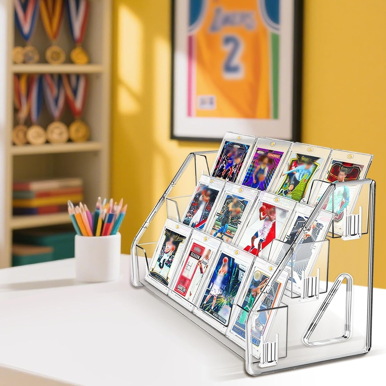 Magnetic Card Holder 3-Tier, Card Display Stand Clear Acrylic Trading Sports Car
