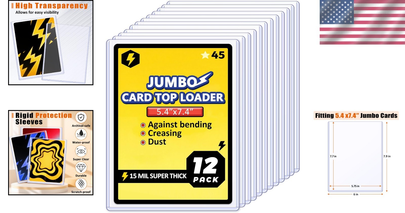 Jumbo Card Hard Sleeves, Top Loader for 5.4X7.4″ Jumbo Card -12 Pack