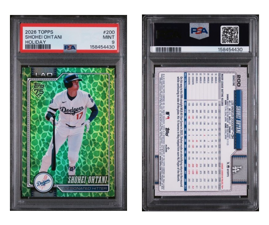 2026 Topps Holiday Foil Shohei Ohtani Green Leaf PSA 9 VERY LOW POP #200