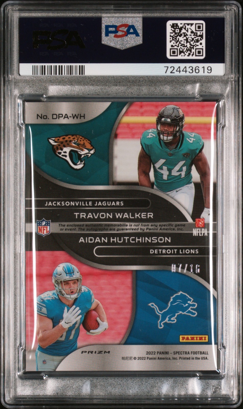 2022 Panini Spectra Dual Patch Autographs Aidan Hutchinson, Travon Walker #7/16
