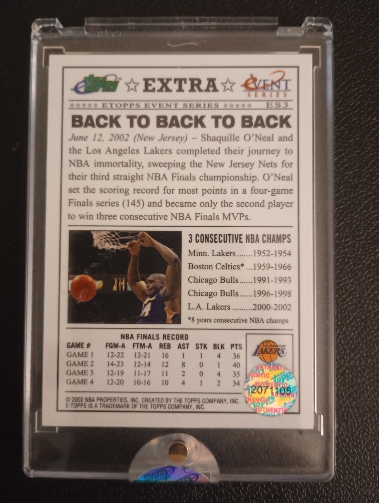 2002-03 eTopps Event Series #ES3 Shaquille O’Neal Lakers