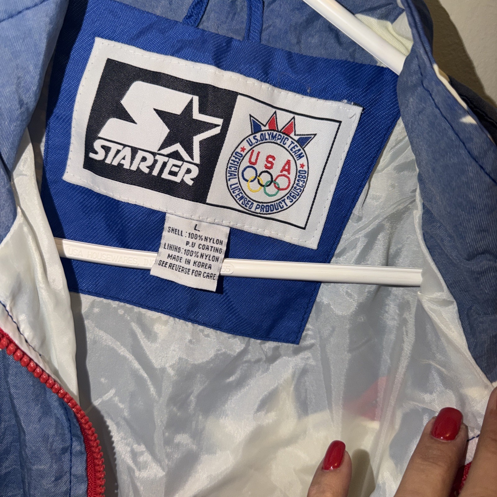 VTG USA Olympic Team Starter Jacket Sz L Full Zip Logo 90s Y2K Sports Nylon