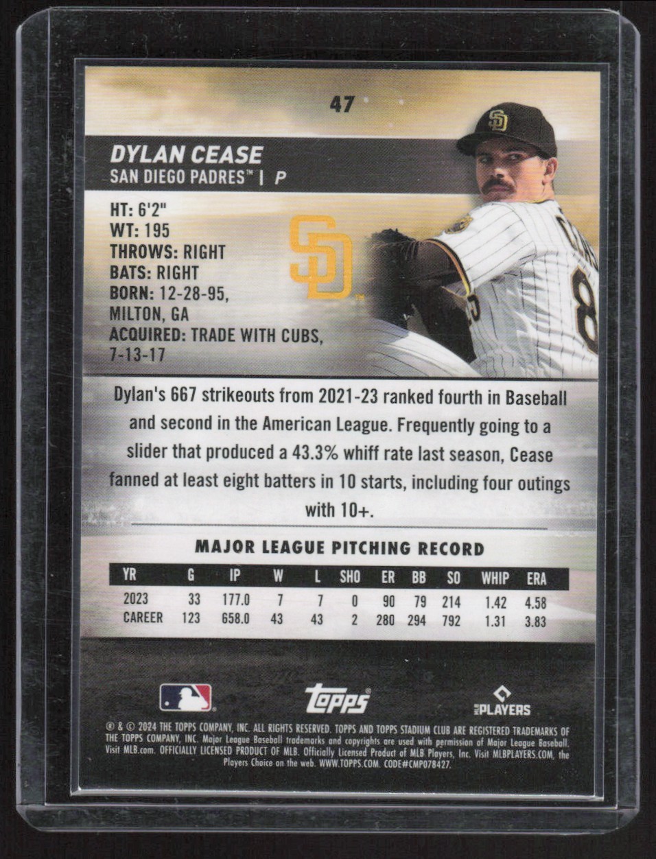 2024 Stadium Club Dylan Cease San Diego Padres #47