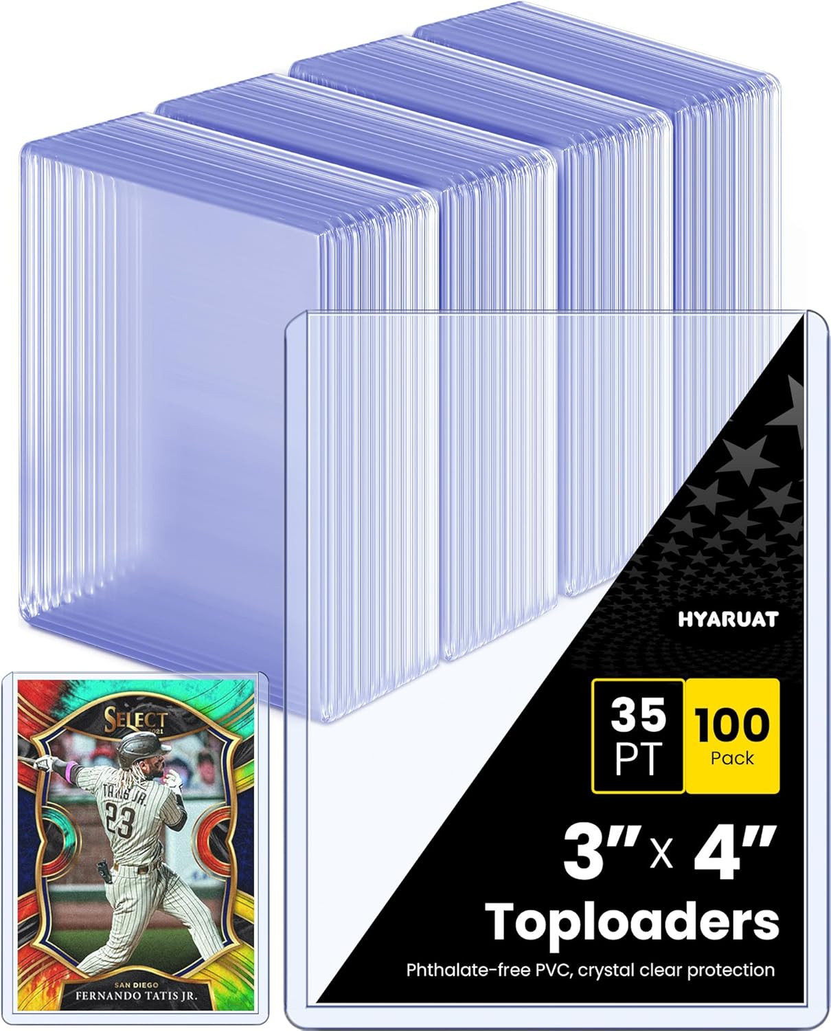 100 Pack 3×4 Top Loaders with Protective Film, 35pt Clear Rigid Plastic Sleev…