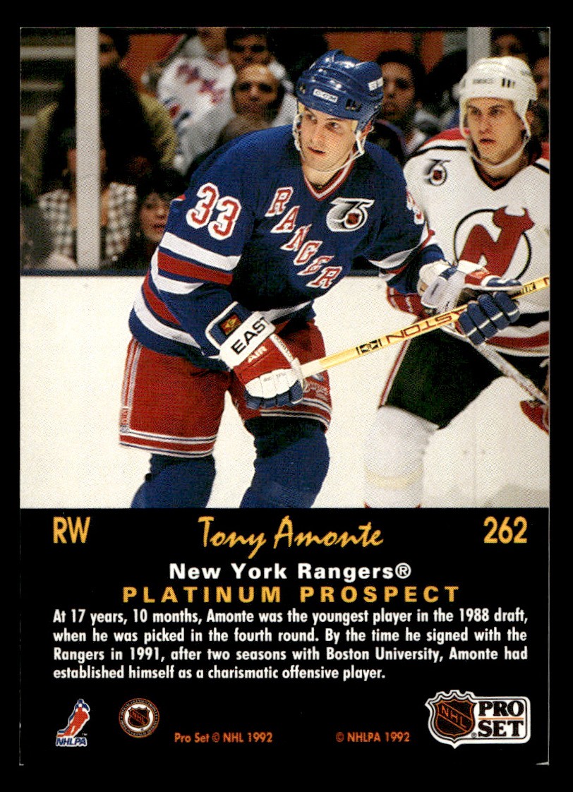 1991-92 Pro Set – Tony Amonte Ice Hockey card New York Rangers Raw Trading Card