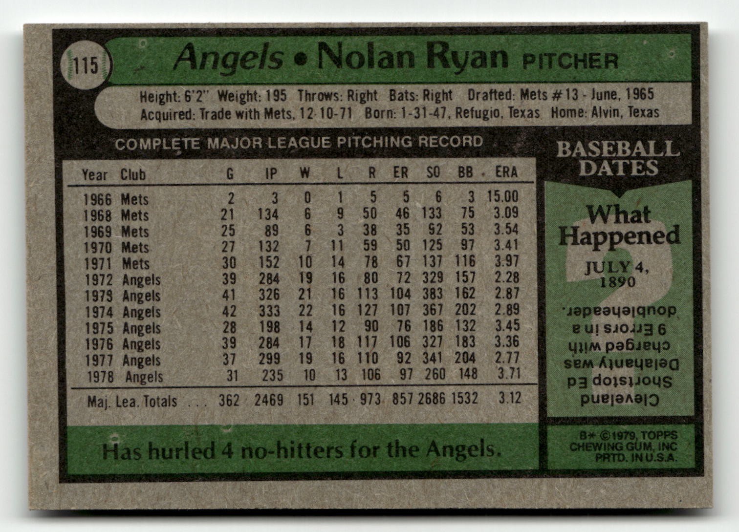 1979 Topps #115 Nolan Ryan Angels HoF (Pick Your Card)