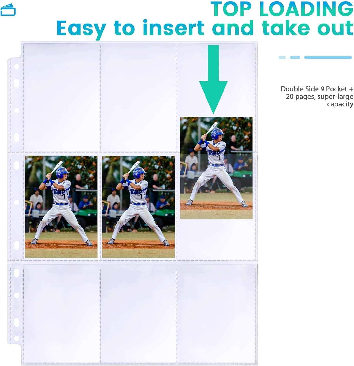 36-pack Trading Card Sleeve Pages 9-pocket Binder Sheets for Sports Game Cards