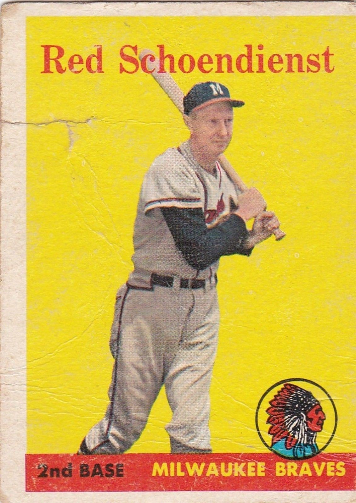 1958 TOPPS – #190 RED SCHOENDIENST (HOF, BRAVES)!! GREAT CARD!!