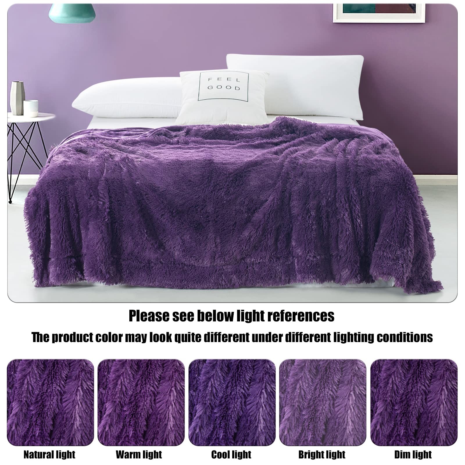 GONAAP Fuzzy Faux Fur Throw Blanket Purple Super Soft Throw(50″x60″),