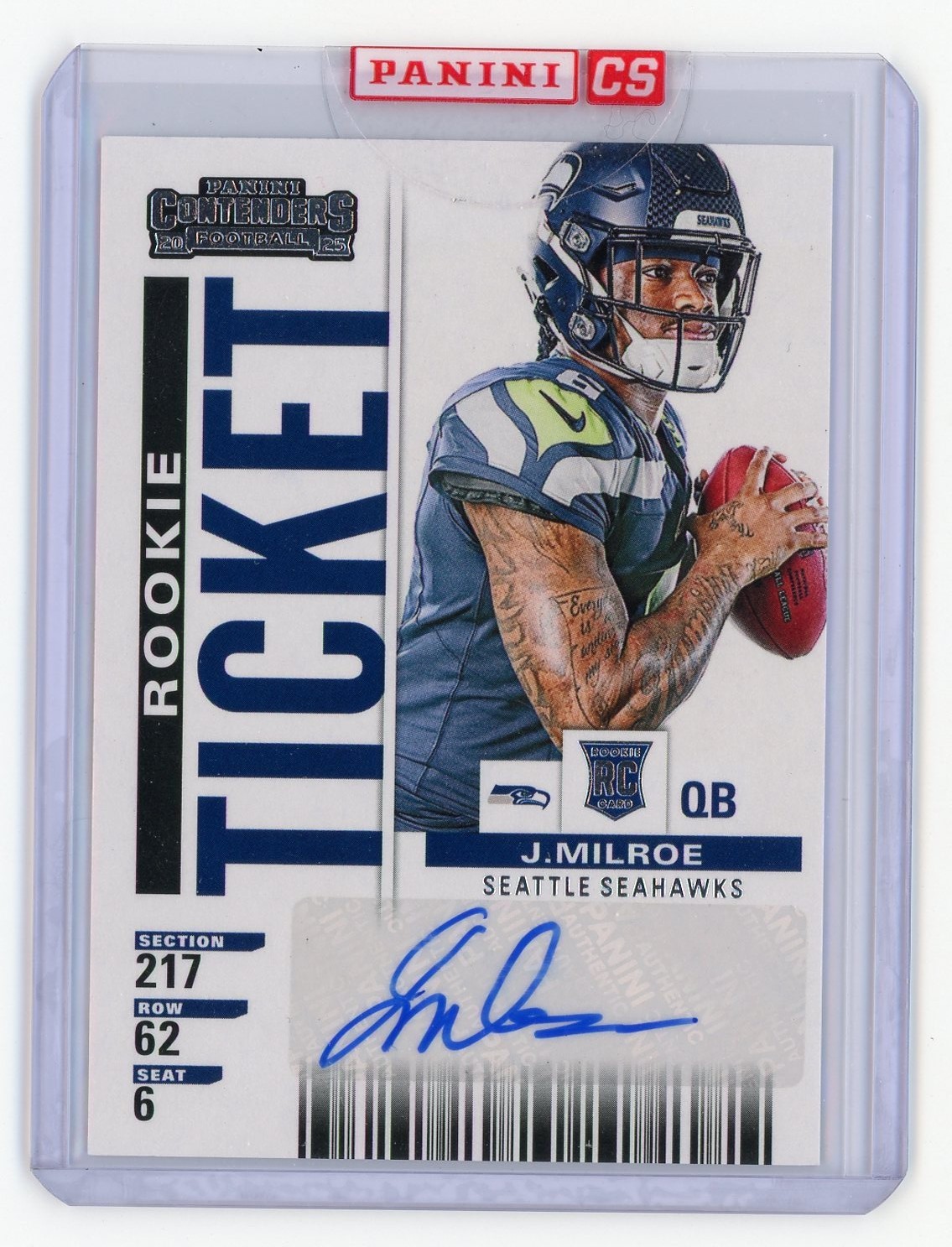 Jalen Milroe 2025 Panini Select #3 Rookie Ticket Auto Redemption Seahawks