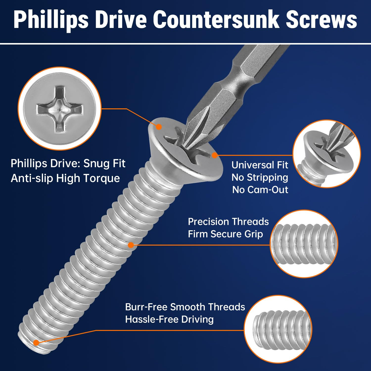 UNC #8-32 X 1/2″ (100 Pack) Stainless Flat Head Machine Screws, Stainless Steel