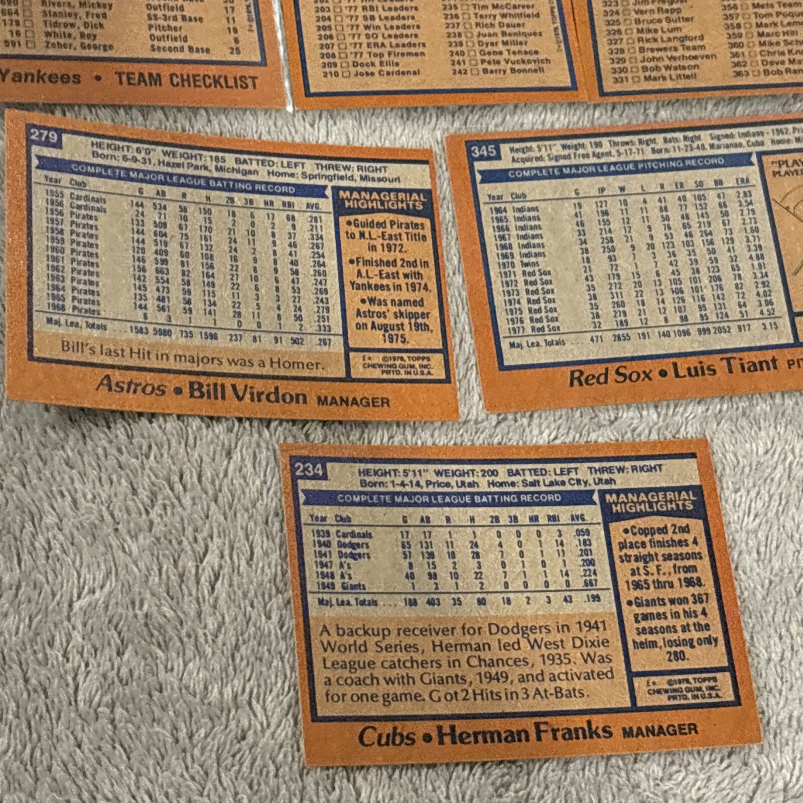 1978 Topps Baseball Card Singles #176-350 U Pick
