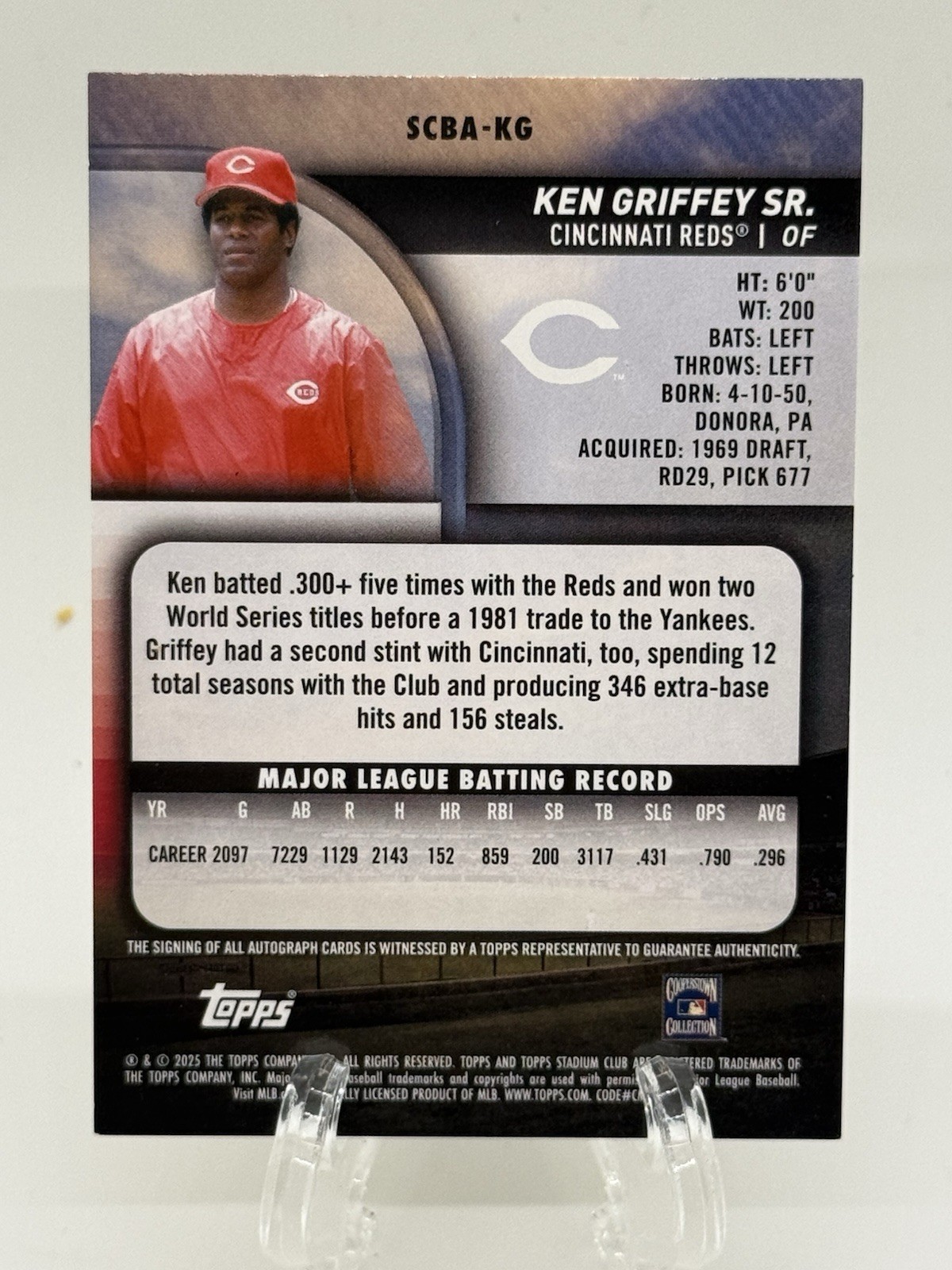 Ken Griffey Sr. 2025 Topps Stadium Club On Card Yellow Auto Reds #SCBA-KG