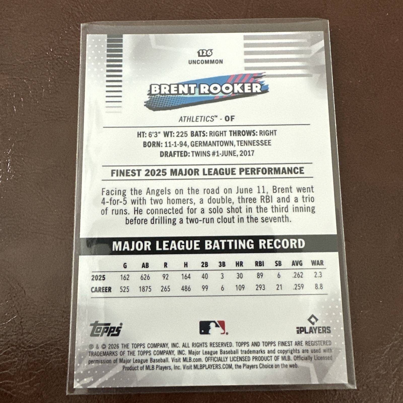 2026 Topps Finest Brent Rooker Uncommon 30/30 #126 Athletics