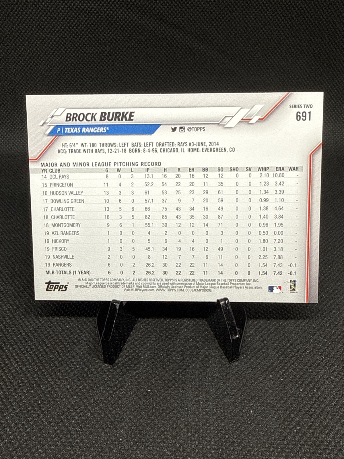 2020 Topps Brock Burke #691 RC Rookie Texas Rangers