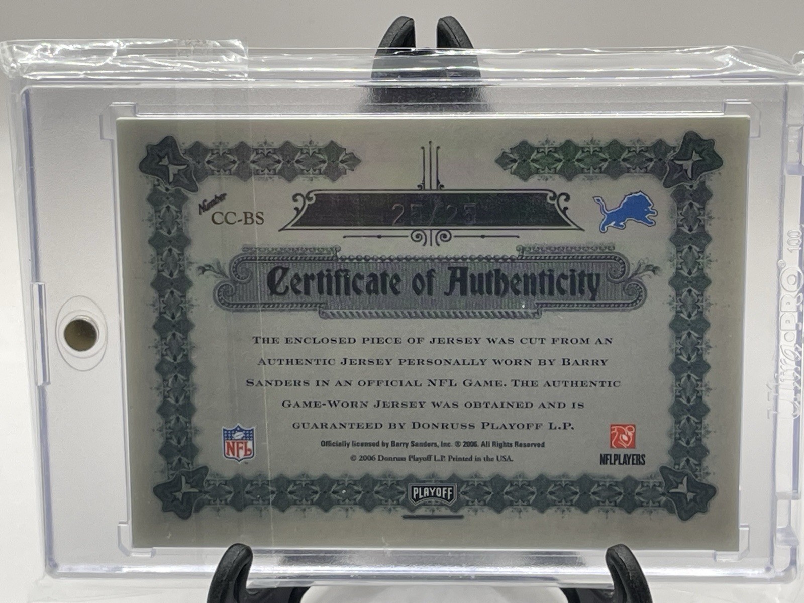 2006 Playoff National Treasures Canton Classic Barry Sanders Auto/Jsy #d 25/25