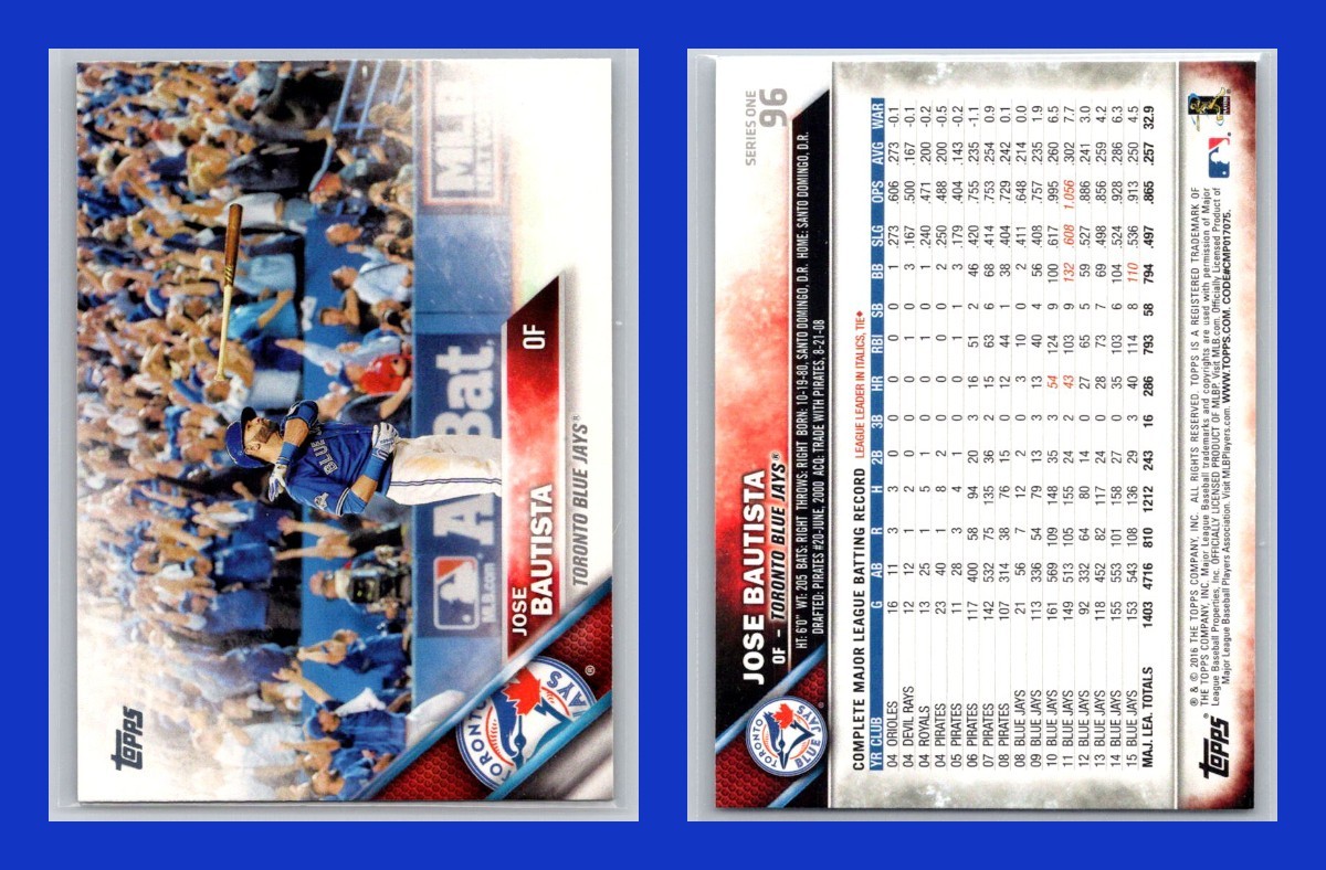 Jose Bautista (2015 ALDS ICONIC BAT FLIP) – 2016 Topps #96 – Toronto Blue Jays