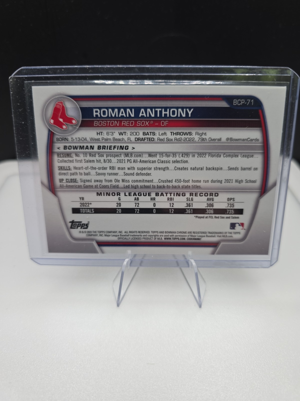 2023 Bowman Chrome Roman Anthony 1st Mega Box Mojo Refractor #BCP-71 Red Sox