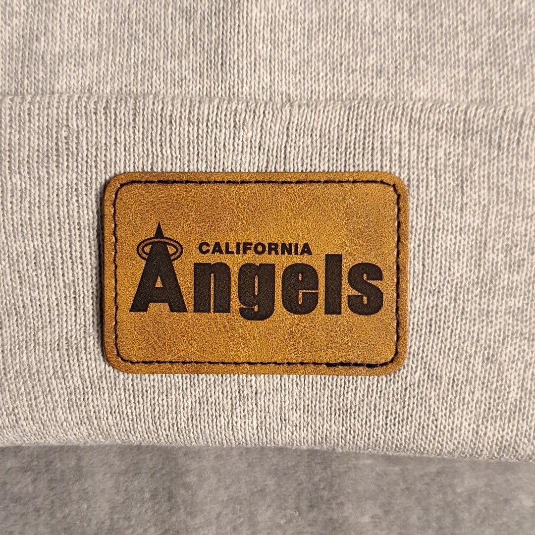 Los Angeles Angels Leather Rectangle Patch Gray Beanie Cap MLB