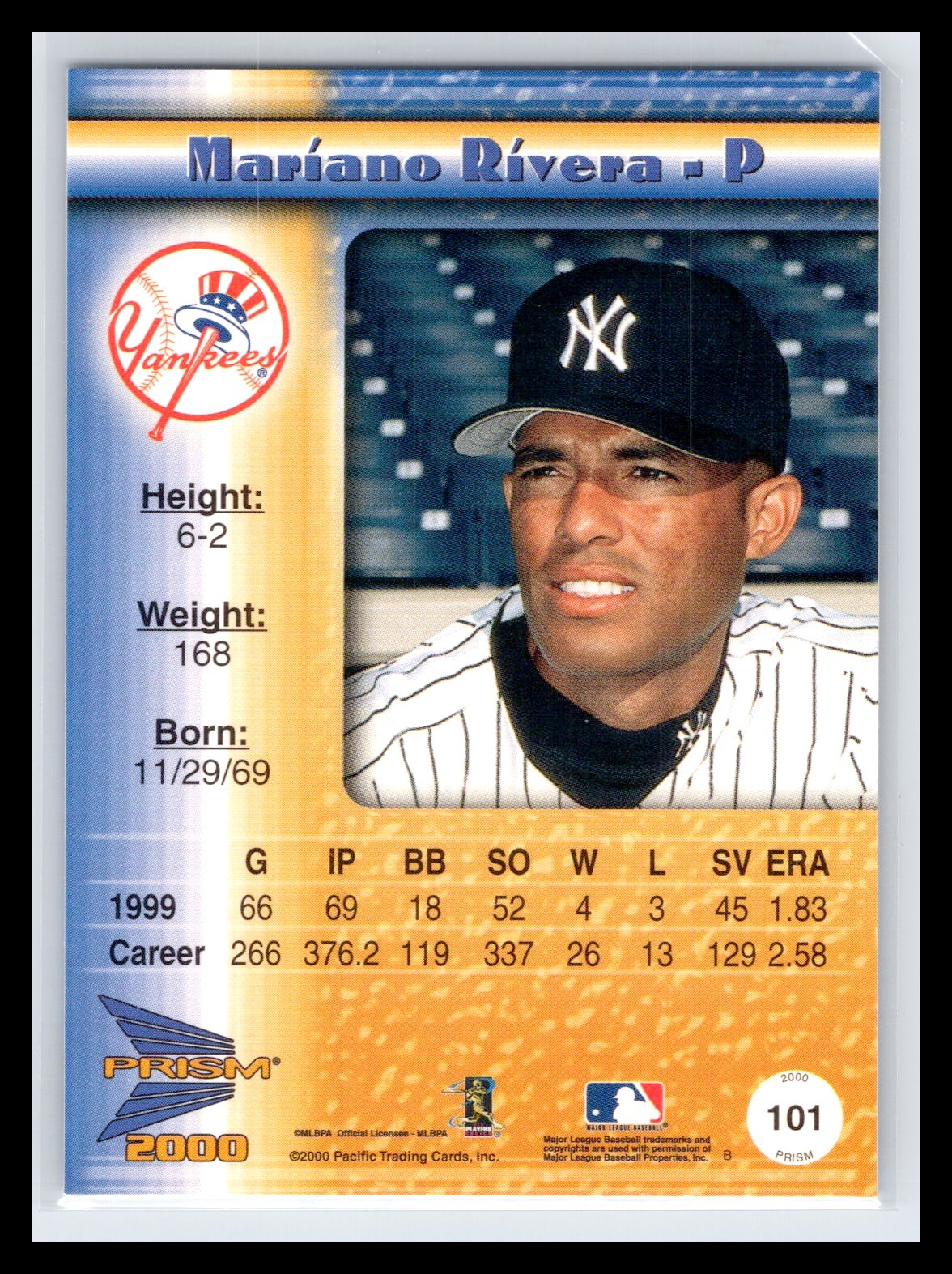 2000 Pacific Prism #101 Mariano Rivera Silver Foil New York Yankees HOF